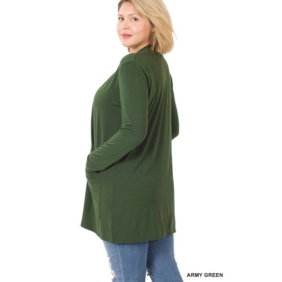 Plus Size Cardigan with Large Slouchy Pockets Color: Golden Wasabi - Picture 4 of 4